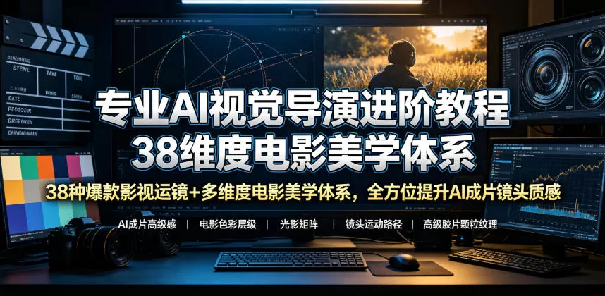专业AI视觉导演进阶教程，38种爆款影视运镜+多维度电影美学体系，全方位提升AI成片高级感与镜头质感网创资源-中创网-冒泡网-福缘网长青创习社