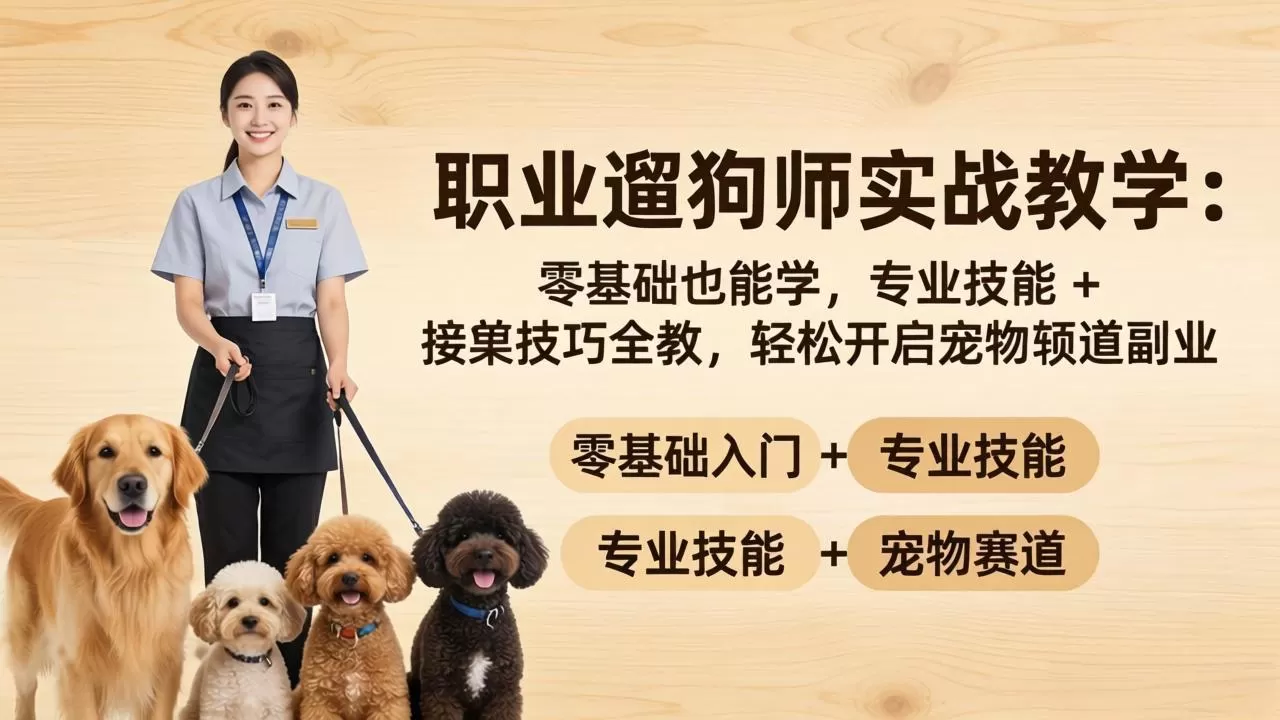 职业遛狗师实战教学：零基础也能学，专业技能 + 接单技巧全教，轻松开启宠物赛道副业网创资源-中创网-冒泡网-福缘网长青创习社