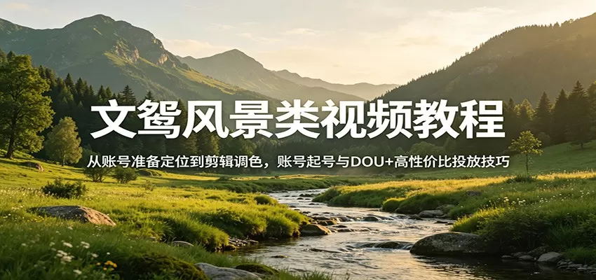 文鸳风景类视频教程：从账号准备定位到剪辑调色，账号起号与DOU+高性价比投放技巧网创资源-中创网-冒泡网-福缘网长青创习社