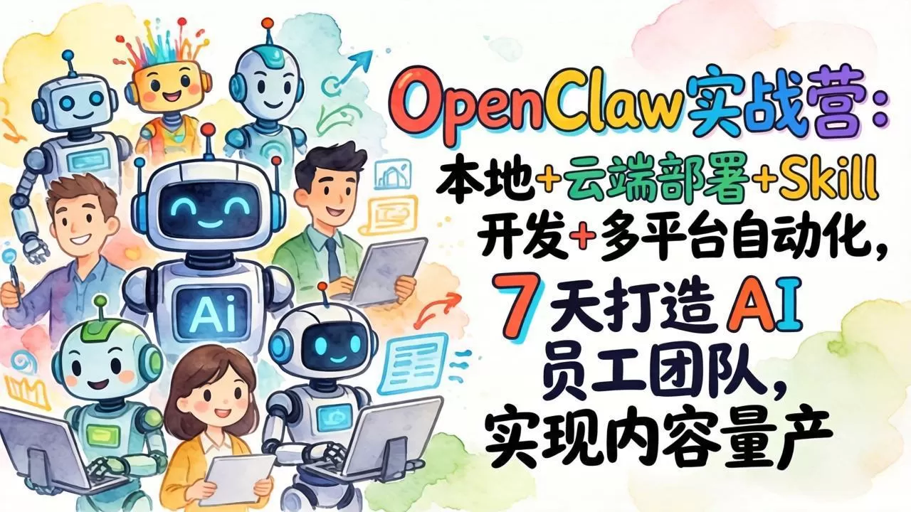 OpenClaw实战营：本地+云端部署+Skill开发+多平台自动化，7 天打造 AI 员工团队，实现内容量产网创资源-中创网-冒泡网-福缘网长青创习社