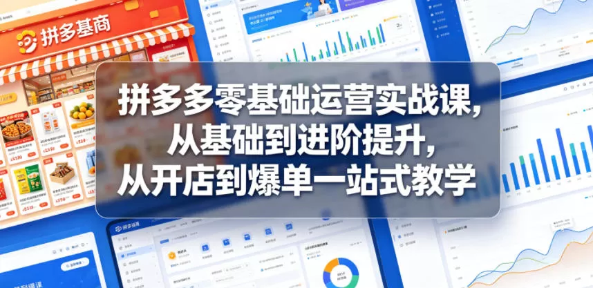 拼多多零基础运营实战课,从基础到进阶提升,从开店到爆单一站式教学网创资源-中创网-冒泡网-福缘网长青创习社