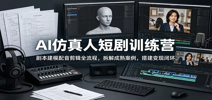 AI仿真人短剧训练营:剧本建模配音剪辑全流程,拆解成熟案例,搭建变现闭环网创资源-中创网-冒泡网-福缘网长青创习社