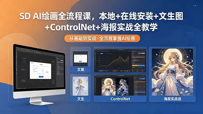 SD AI绘画全流程课，本地+在线安装+文生图+ControlNet+海报实战全教学网创资源-中创网-冒泡网-福缘网长青创习社