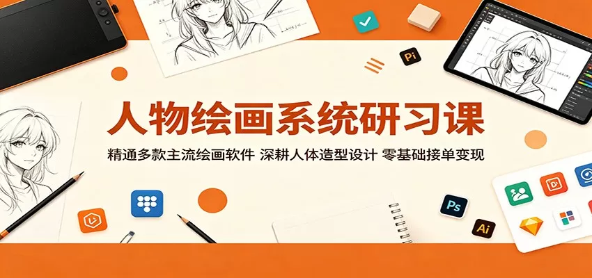 人物绘画系统研习课：精通多款主流绘画软件，深耕人体造型设计，零基础接单变现网创资源-中创网-冒泡网-福缘网长青创习社