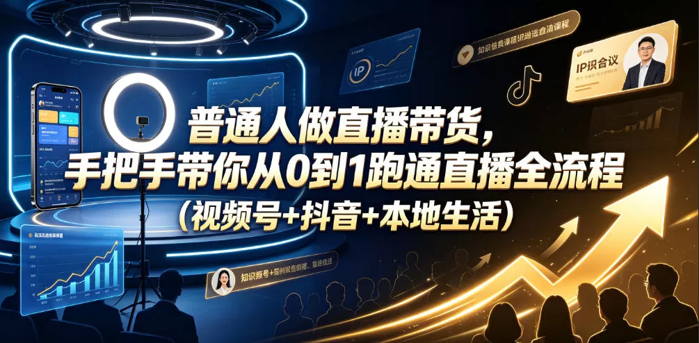 普通人做直播带货，手把手带你从0到1跑通直播全流程(视频号+抖音+本地生活)网创资源-中创网-冒泡网-福缘网长青创习社