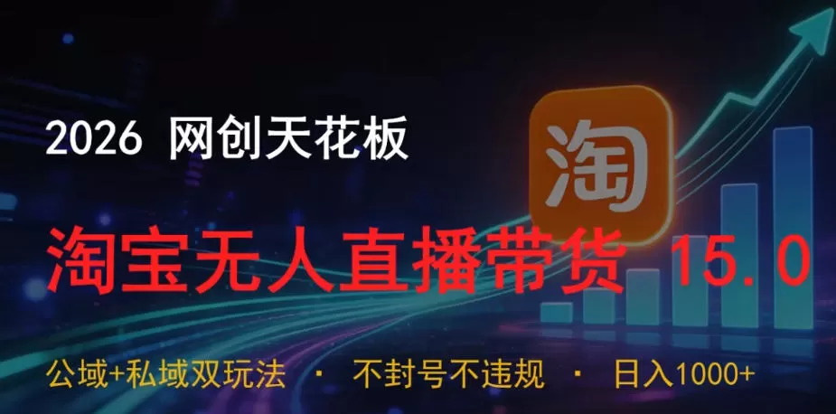 2026网创天花板,淘宝无人直播带货15.0,公域+私域双玩法,日入1k+,不违规不封号【揭秘】网创资源-中创网-冒泡网-福缘网长青创习社