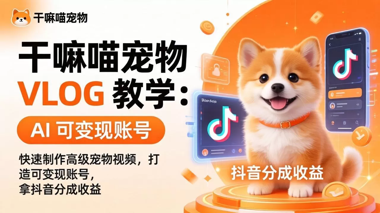 干嘛喵宠物 VLOG 教学:AI 快速制作高级宠物视频,打造可变现账号,拿抖音分成收益网创资源-中创网-冒泡网-福缘网长青创习社