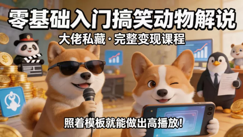 零基础入门搞笑动物解说，大佬私藏完整变现课程，照着模板就能做出高播放网创资源-中创网-冒泡网-福缘网长青创习社