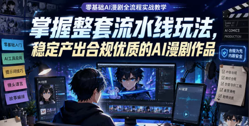 零基础AI漫剧全流程实战教学,掌握整套流水线玩法,稳定产出合规优质的AI漫剧作品网创资源-中创网-冒泡网-福缘网长青创习社