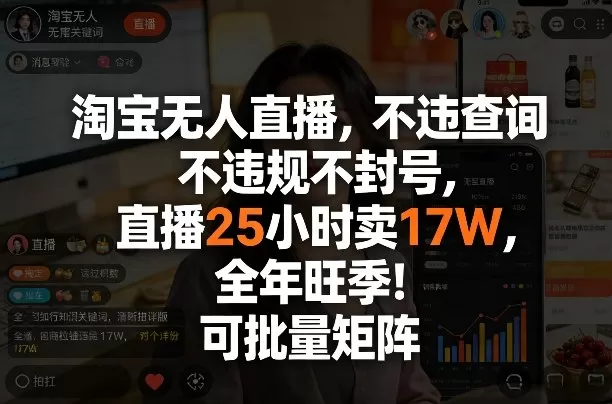 淘宝无人直播，不违规不封号，直播25小时卖17W，全年旺季！可批量矩阵【揭秘】网创资源-中创网-冒泡网-福缘网长青创习社