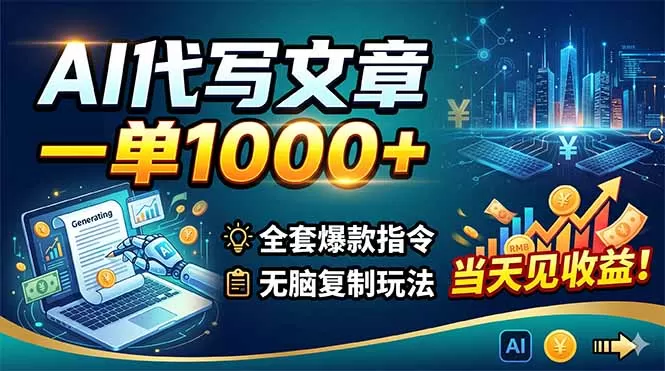 AI代写文章，一单1000+，全套爆款指令+无脑复制玩法，当天见收益！网创资源-中创网-冒泡网-福缘网长青创习社