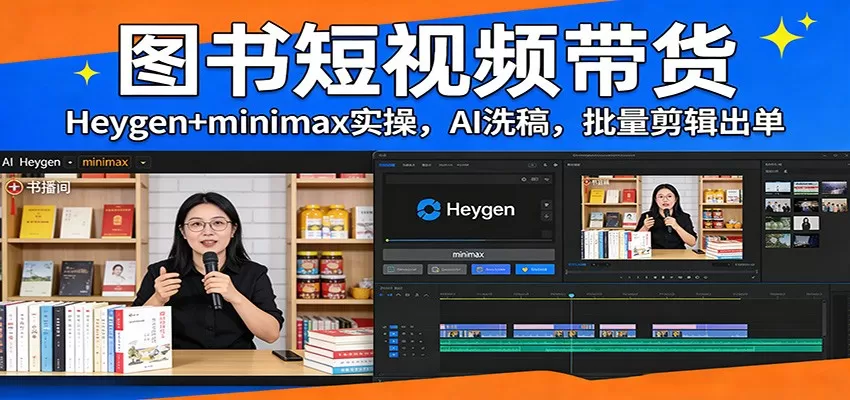 图书短视频带货：Heygen+minimax实操，AI洗稿 ，批量剪辑出单网创资源-中创网-冒泡网-福缘网长青创习社