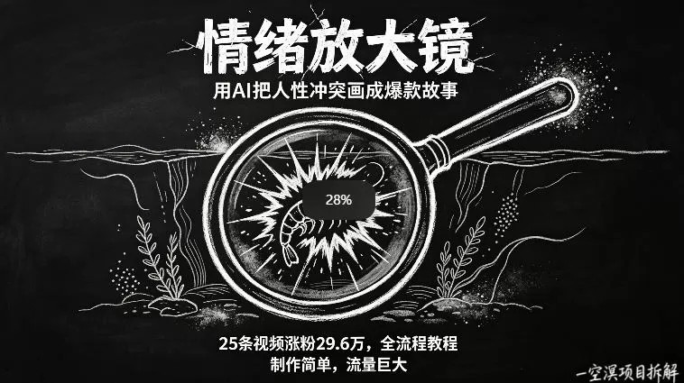 AI制作“情绪放大镜“视频，25条视频涨粉29.6W粉，流量巨大，制作简单，全流程教程网创资源-中创网-冒泡网-福缘网长青创习社