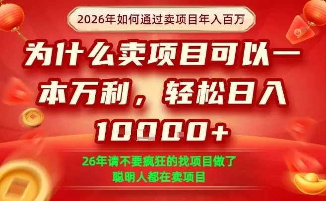 一单净利润1K+，26年想年入100个W，死磕卖项目就够了【揭秘】网创资源-中创网-冒泡网-福缘网长青创习社
