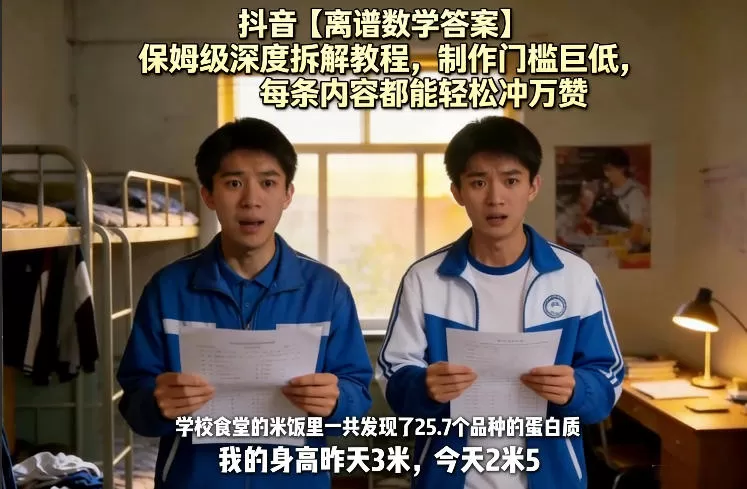 抖音【离谱数学答案】保姆级深度拆解教程，制作门槛巨低，每条内容都能轻松冲万赞，附详细步骤网创资源-中创网-冒泡网-福缘网长青创习社