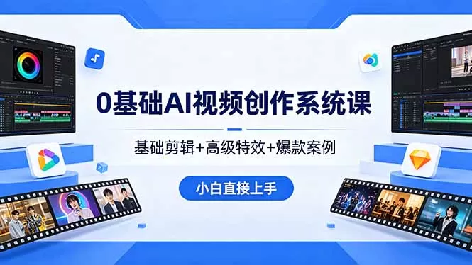 0基础AI视频创作系统课,基础剪辑+高级特效+爆款案例,小白直接上手网创资源-中创网-冒泡网-福缘网长青创习社