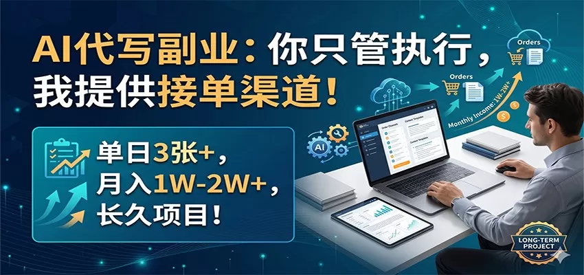 AI代写副业：你只管执行，我提供接单渠道！单日3张+，月入1W-2W+，长久项目网创资源-中创网-冒泡网-福缘网长青创习社