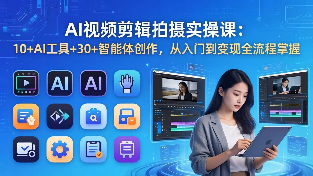 AI 视频剪辑拍摄实操课：10+AI工具+30+智能体创作，从入门到变现全流程掌握网创资源-中创网-冒泡网-福缘网长青创习社