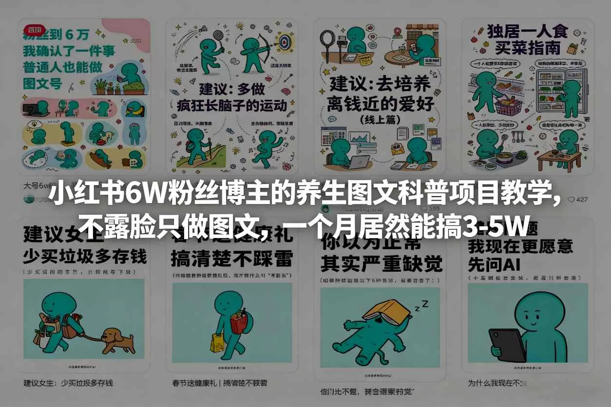 小红书6W粉丝博主的养生图文科普项目教学，不露脸只做图文，一个月居然能搞3-5W网创资源-中创网-冒泡网-福缘网长青创习社