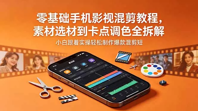 零基础手机影视混剪教程,素材选材到卡点调色全拆解,小白跟着实操轻松制作爆款混剪短片网创资源-中创网-冒泡网-福缘网长青创习社