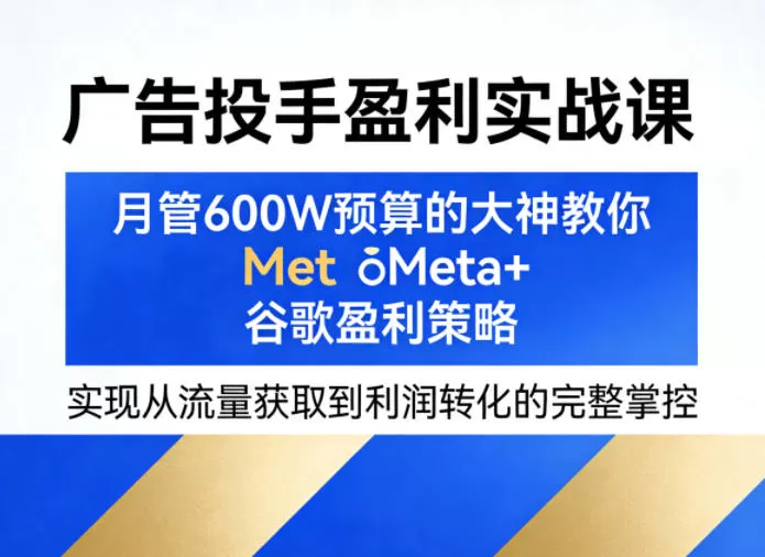 广告投手盈利实战课,月管600W预算的大神教你Meta+谷歌盈利策略,实现从流量获取到利润转化的完整掌控网创资源-中创网-冒泡网-福缘网长青创习社