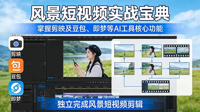风景短视频实战宝典:掌握剪映及豆包、即梦等AI工具的核心功能,独立完成风景短视频剪辑网创资源-中创网-冒泡网-福缘网长青创习社