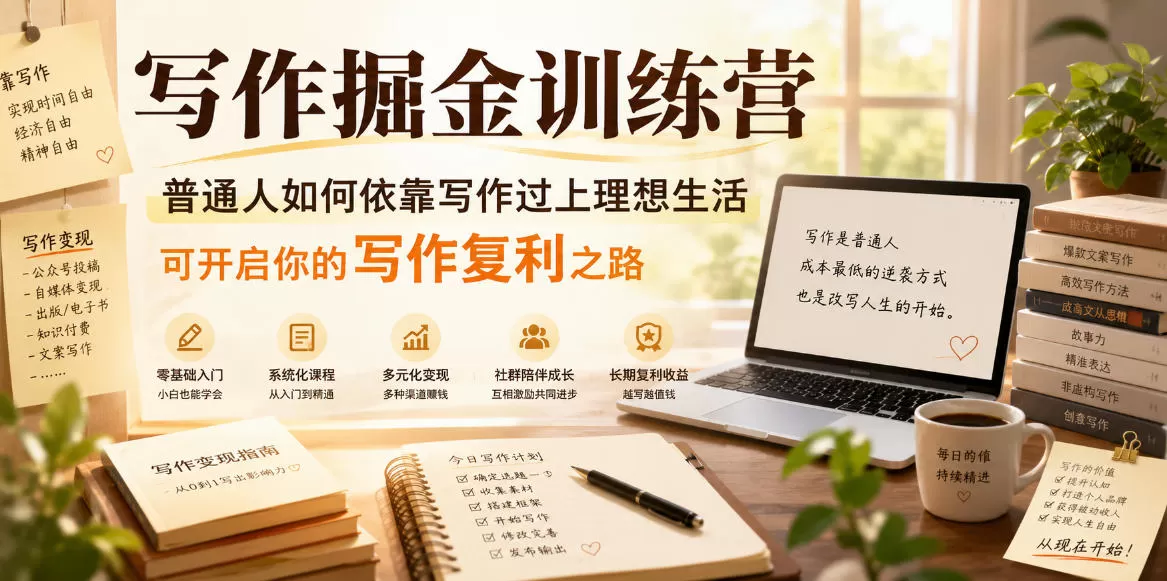 写作掘金训练营，普通人如何依靠写作过上理想生活，可开启你的写作复利之路(更新6月)网创资源-中创网-冒泡网-福缘网长青创习社