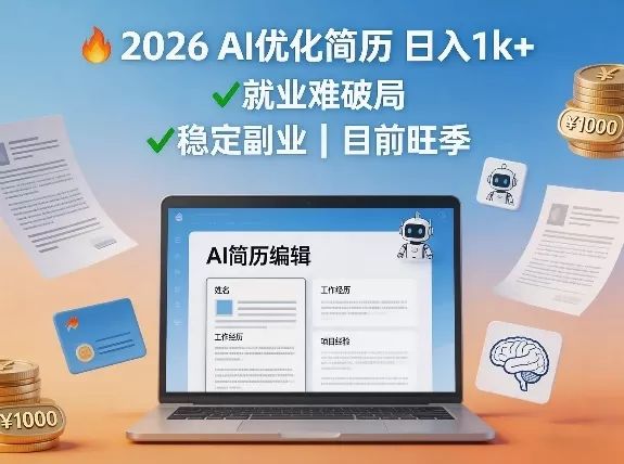 2026用AI优化简历日入1k+就业难，目前旺季，稳定副业网创资源-中创网-冒泡网-福缘网长青创习社