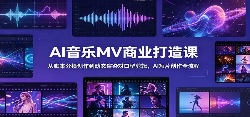 AI音乐MV商业打造课:从脚本分镜创作到动态渲染对口型剪辑,AI短片创作全流程网创资源-中创网-冒泡网-福缘网长青创习社
