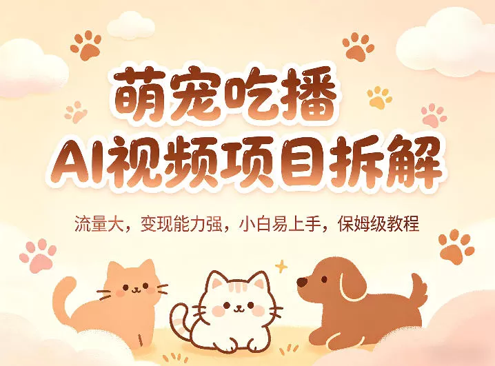 萌宠吃播AI视频项目拆解，流量大，变现能力强，小白易上手，保姆级教程网创资源-中创网-冒泡网-福缘网长青创习社
