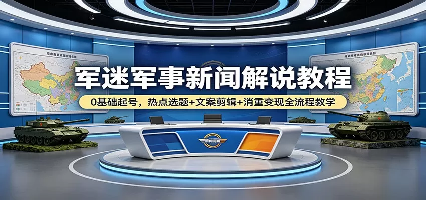 军迷军事新闻解说教程：0基础起号，热点选题+文案剪辑+消重变现全流程教学网创资源-中创网-冒泡网-福缘网长青创习社