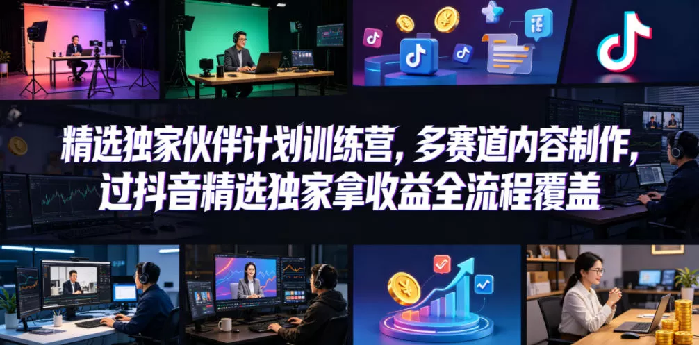 小豁食堂精选独家伙伴计划训练营,多赛道内容制作,过抖音精选独家拿收益全流程覆盖网创资源-中创网-冒泡网-福缘网长青创习社