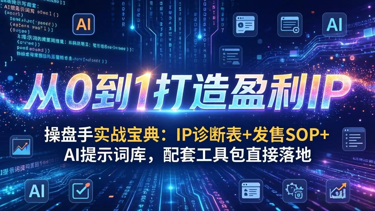 操盘手实战宝典:IP诊断表+发售SOP+AI提示词库,配套工具包直接落地,从0到1打造盈利IP网创资源-中创网-冒泡网-福缘网长青创习社