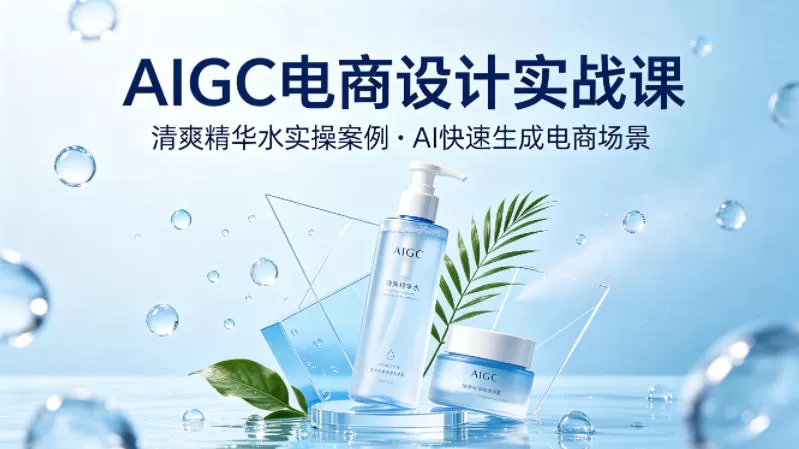 AIGC电商设计实战课，以清爽精华水为实操案例，教你用AI快速生成电商场景网创资源-中创网-冒泡网-福缘网长青创习社
