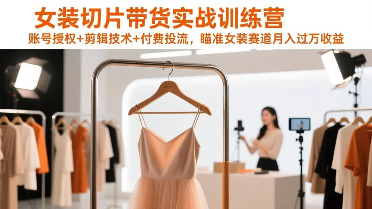 女装切片带货实战训练营，账号授权+剪辑技术+付费投流，瞄准女装赛道月入过万收益网创资源-中创网-冒泡网-福缘网长青创习社