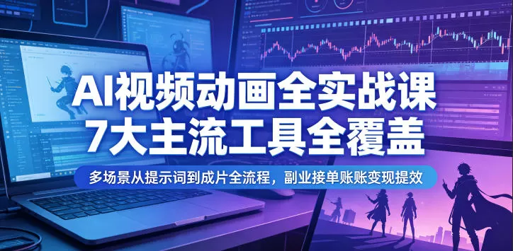 AI视频动画全实战课，7大主流工具全覆盖，多场景从提示词到成片全流程，副业接单账号变现提效网创资源-中创网-冒泡网-福缘网长青创习社