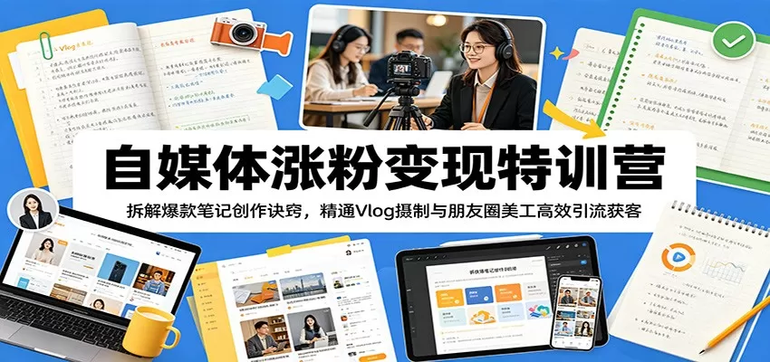 自媒体涨粉变现特训营:拆解爆款笔记创作诀窍,精通Vlog摄制与朋友圈美工高效引流获客网创资源-中创网-冒泡网-福缘网长青创习社
