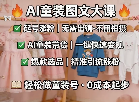 AI童装图文剪辑，某社群童装图文大课，起号涨粉、AI童装带货、爆款选品，无需出镜和拍摄网创资源-中创网-冒泡网-福缘网长青创习社