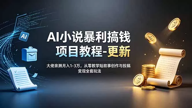 AI小说暴利搞钱项目教程-更新，大佬亲测月入1-3万，从零教学短故事创作与投稿变现全套玩法网创资源-中创网-冒泡网-福缘网长青创习社