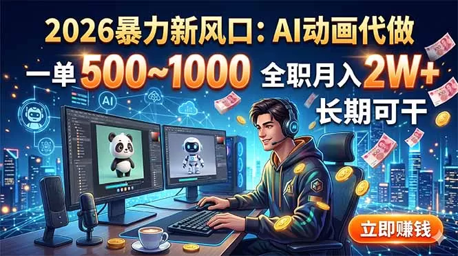 2026暴力新风口：AI动画代做，一单500~1000，全职月入2W+，长期可干网创资源-中创网-冒泡网-福缘网长青创习社