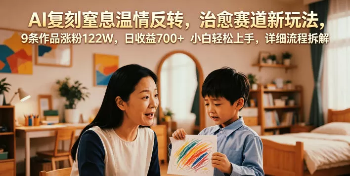 AI复刻窒息温情反转,治愈赛道新玩法,9条作品涨粉122W,日收益700+ 小白轻松上手,详细流程拆解网创资源-中创网-冒泡网-福缘网长青创习社